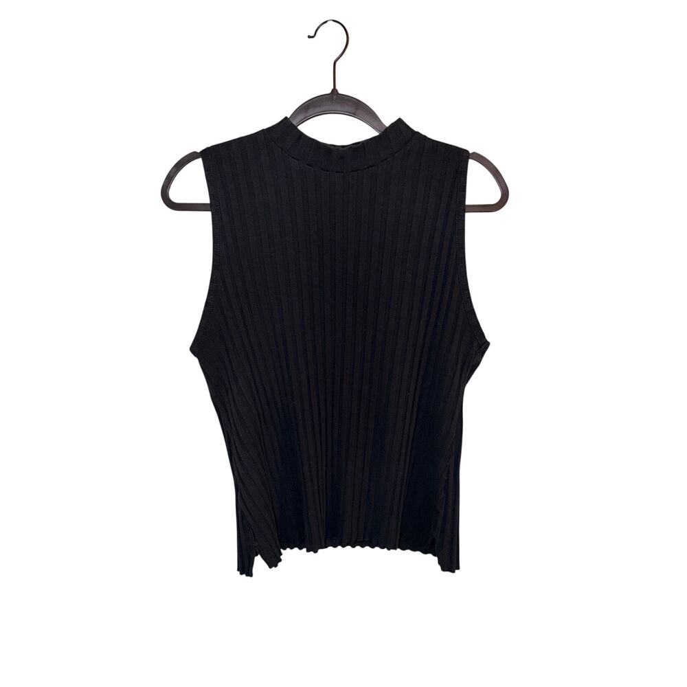 A New Day Women L Black Ribbed Mock Neck Sleeveless Fitted Tank Top